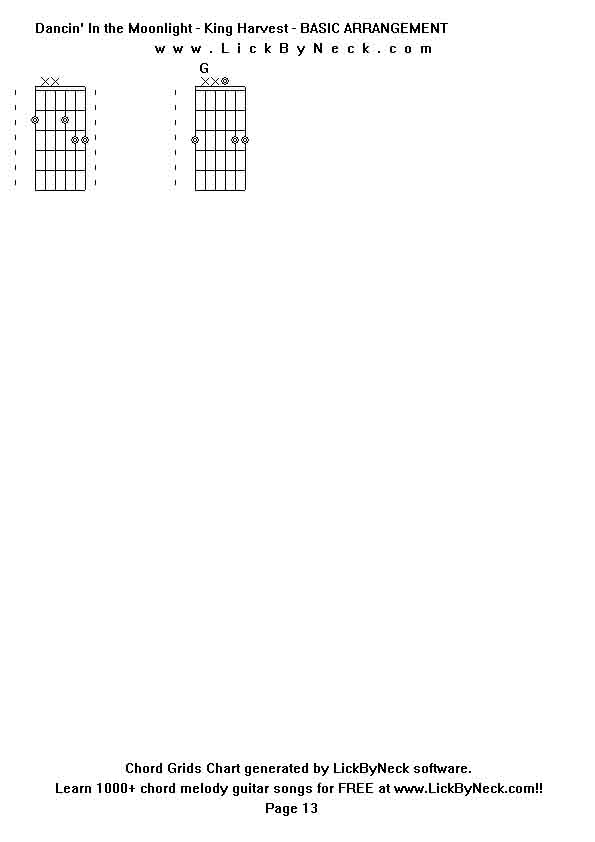 Chord Grids Chart of chord melody fingerstyle guitar song-Dancin' In the Moonlight - King Harvest - BASIC ARRANGEMENT,generated by LickByNeck software.